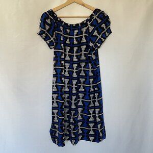 Papua New Guinea kundu drum dress traditional short sleeved midi dress blue S